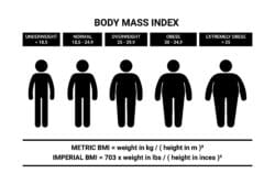 BMI chart showing underweight to obese range